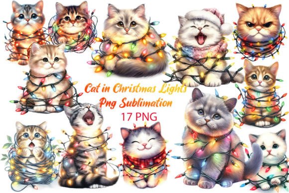 Cat in Christmas Lights: Festive Illustrations