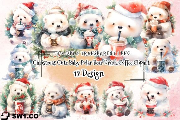 Christmas Cute Baby Polar Bear Clipart: Illustrations