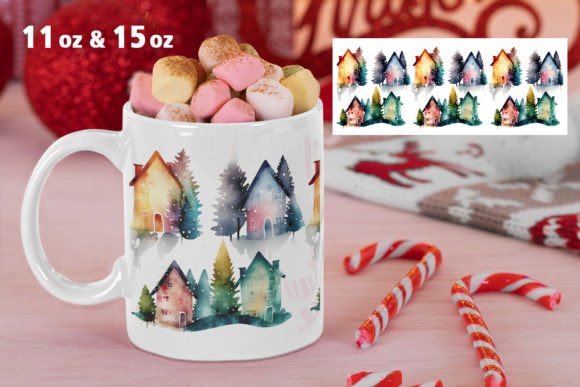 Christmas Houses Mug Wrap: Festive Illustrations