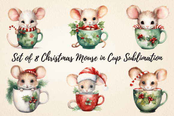 Christmas Mouse in Cup Sublimation Illustrations