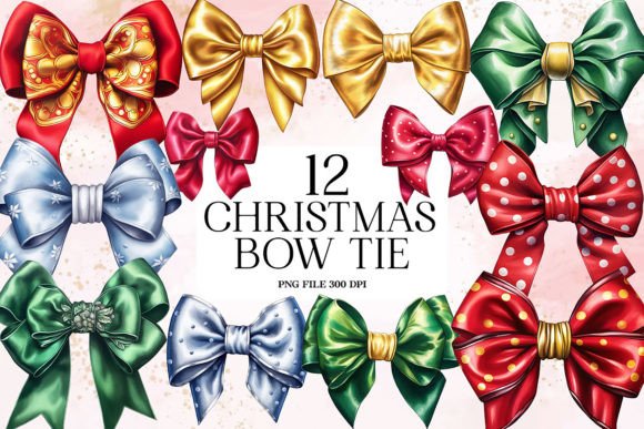 Christmas Tie Bow Watercolor Clipart for Illustrations