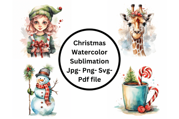 Christmas Watercolor Sublimation Illustrations