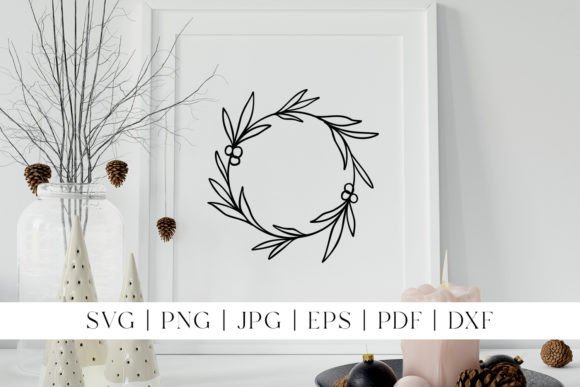 Christmas Wreath One Line Art Border Illustrations