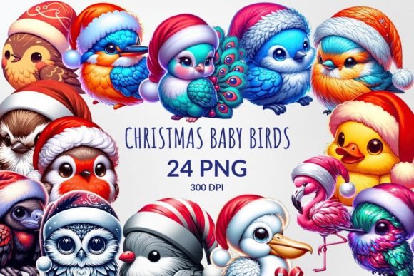 Cute Baby Christmas Birds Sublimation Illustrations