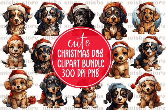 Cute Christmas Dog Clipart Bundle: Illustrations