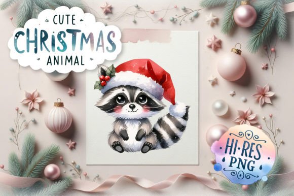 Cute Christmas Raccoon Watercolor Illustrations Review