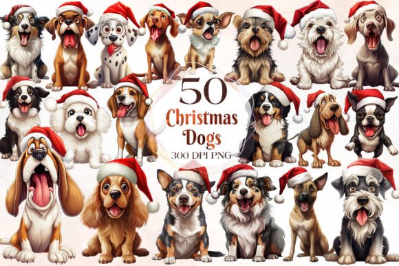 Funny Christmas Dog Clipart: Festive Illustrations