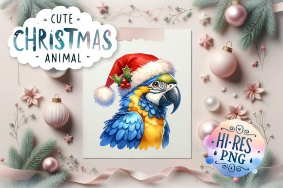 Macaw Parrot Christmas Watercolor Illustrations