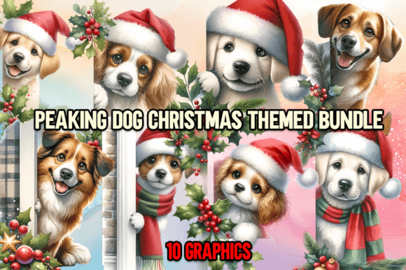 Peaking Dog Christmas Bundle: Festive Illustrations