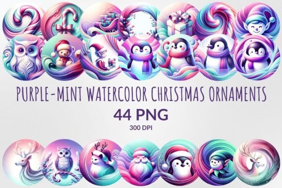 Purple-mint Christmas Ornaments Clipart Illustrations