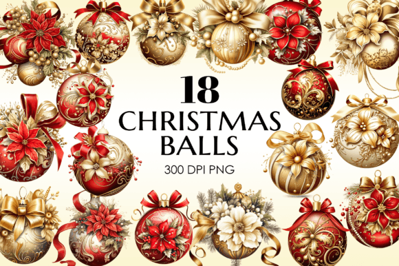 Red and Gold Christmas Balls Set Illustrations