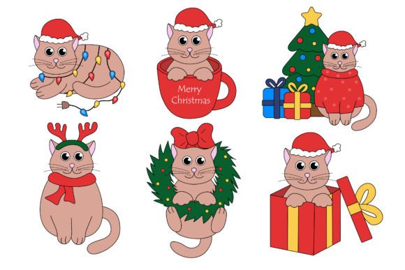 Review: Set Cartoon Christmas and New Year Cats Illustrations