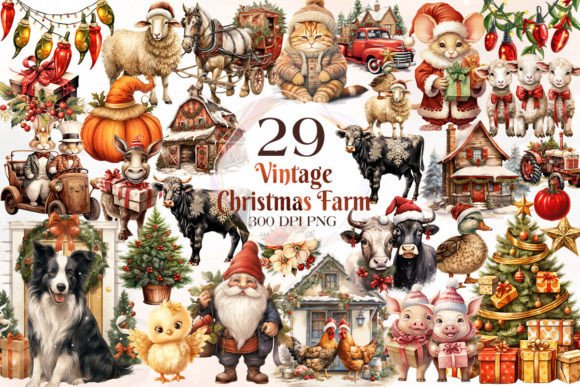 Vintage Christmas Farm Clipart Bundle: Illustrations Review