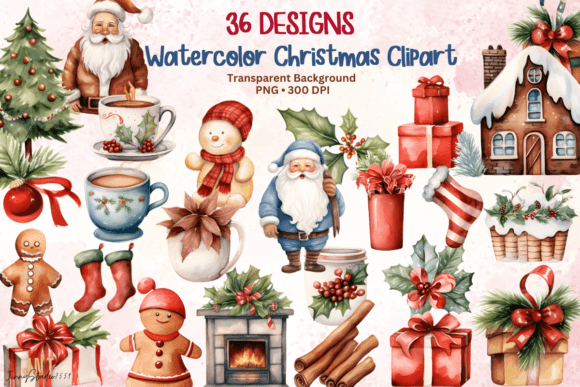 Watercolor Christmas Clipart PNG Bundle Review